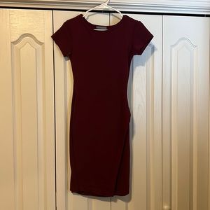 Burgundy Colored Loveappella BodyCon Dress w/ Asymmetrical Overlay on Front - S